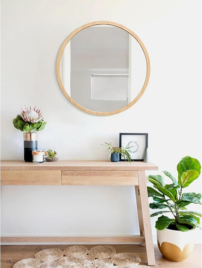 JJUUYOU Round Mirror Wall Mounted Circle Mirror Circular Vintage Wood Frame Mirrors for Bathroom Living Room Bedroom Dormitory Washroom Mirrors,Wood