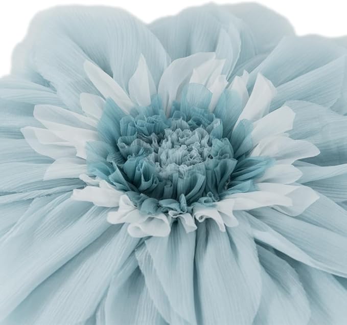 Light Blue Decorative 3D Round Flower Pillow Handmade Cute Floral Summer Throw Pillow with Insert Satin Accent Cushion for Sofa Bed Couch Living Room Brdroom Boho Home Decor 12 Inch
