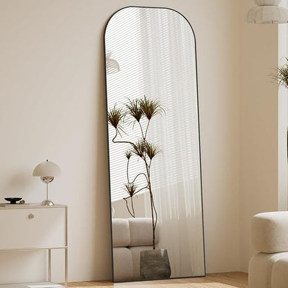 Koonmi Full Length Mirror, 56"x21" Mirror Full Length with Stand, Black Top Square-Edged Floor Mirror with Aluminum Alloy Frame for Bedroom Living Room