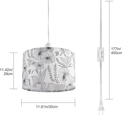 2 Pack Plug in Pendant Light, Hanging Light with 15Ft Clear Cord, On/Off Switch, Flower Fabric Lamp Shade, Hanging Light Fixture for Bedroom, Kitchen, Living Room, Dining Table