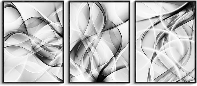 Creoate Abstract Black and White Framed Canvas Wall Art 3 Panels, Modern Home Decor for Living Room, Bedroom 12x16 Inch