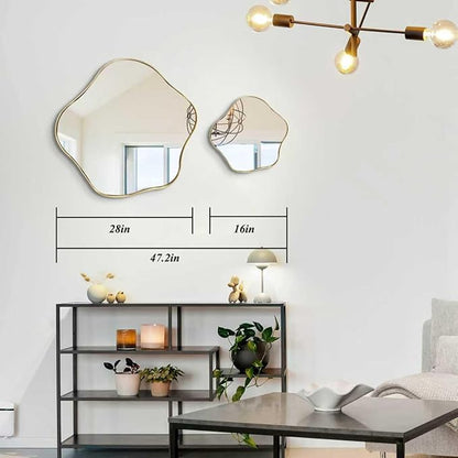 Gold Irregular Mirror, 16" Asymmetrical Shaped Mirror, Wavy Round Mirrors Decorative, Modern Scalloped Mirrors for Living Room Bathroom Bedroom Hallway Entryway Fireplace