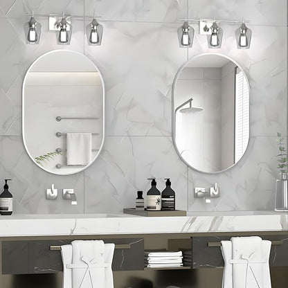 Oval Bathroom Mirror Wall Vanity Oval Mirrors, 2 Pieces 20"x30" Silver Bathroom Mirrors for Over Sink Pill Mirrors Capsule Wall Mounted Mirror, Modern Mirror with Metal Frame for Wall Decor
