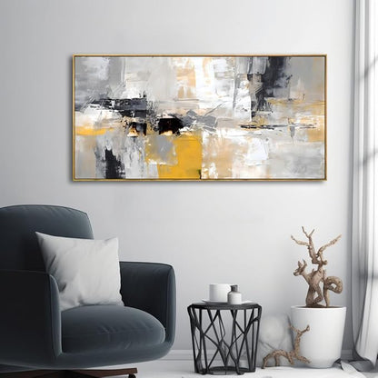 Wall Art Yellow Black White and Grey Modern Artwork for Living Room Bedroom Dining Room Home Office Decor 20"x40" with Framed
