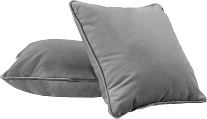 FDP 15" x 15" Velvet Square Pillow Set with Piping Decorative Throw Pillow for Home Dcor in Living Room, Bedroom or Lounge (2-Pack) - Smoke, 15157-343