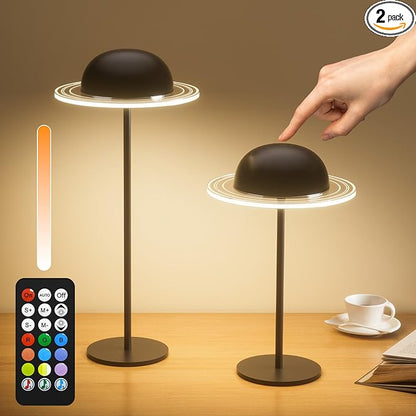 KIBTOY Cordless Table Lamps, Rechargeable Battery Operated Lamps, Touch & Remote Control, 3 CCT & RGB Colors Dimmable,Portable Small Lamp for Bedsides,Kids,Dining Room,Living Room 2Pack