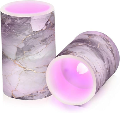 ALAZA Grey Gold Marble Flickering Flameless Candles Battery Operated with Remote Timer,Tea Light Candles LED Pillar Votive Candles Set of 2 for Outdoor
