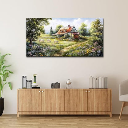 QIYILEXWART Large Wall Decor For Living Room Canvas Wall Art For Office Wall Decorations For Bedroom Grassland Paintings The Hut Picture Modern Artworks Inspiration Home Decor Ready To Hang