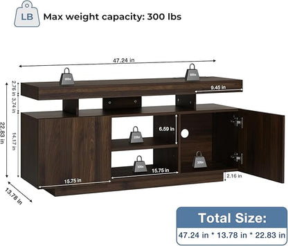 HOMMPA LED TV Stand for 55/50/43/40/32 Inch Modern Entertainment Center with Power Outlets, Gaming Consoles Storage, Media Table with LED Lights, Game Cabinet for Living Room Walnut