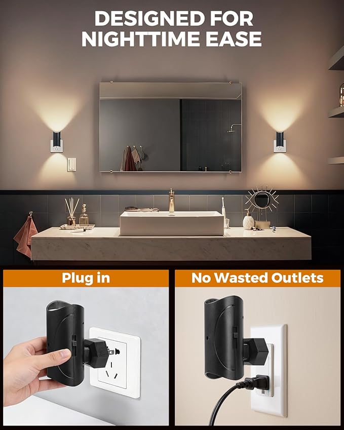 2 Pack Night Lights Plug into Wall, Modern LED Night Light Plug in, 0-100LM Adjustable Brightness, Dimmable Night Lights for Hallway Bedroom Stairway, White Light 6500K (White Light)