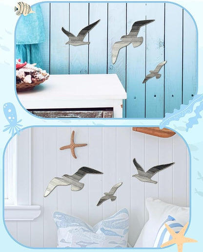 Putuo Decor 3pcs Wood Seagull Wall Decor Beach House Decor Coastal Ocean Themed Theme Wall Art Adhesive Seagull Wall Sculpture Sea Birds Lake House Ocean Vintage Ornaments For Home Bathroom