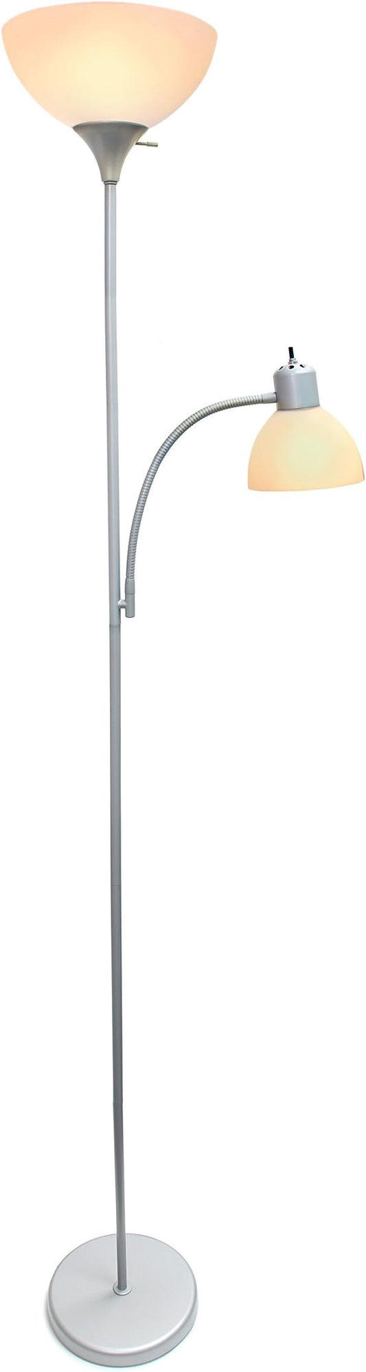 Simple Designs LF2000-SLV-LB 71.5" Traditional Floor Lamp with Adjustable Reading Light, LED Bulbs Included, Silver