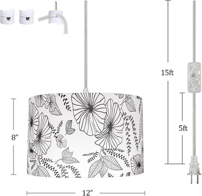 Hanging Lamp Plug in Pendant Light 2 Pack with Remote Control, 15Ft Hanging Lights with Plug in Cord Flower Lamp Shade Hanging lamps for Living Room Plug in Hanging Light Fixture for Bedroom, Kitchen