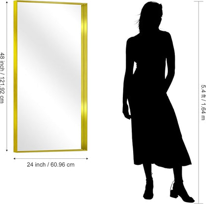 CIRCUMI Gold Bathroom Mirror, 24"x48" Rectangular Mirror with Deep Metal Frame, Brushed Finish, Tempered Glass, Mirror for Wall, Oversink, Bedroom, Installed Vertically/Horizontally, Crystal-Clear