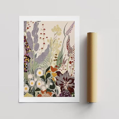 ZHBJSM Wildflower Wall Art Set of 2 Vibrant Floral Poster Boho Decor Dot-Patterned Retro Earthy Tone Plant Print for Bedroom Living Room 16x24 Inch Unframed