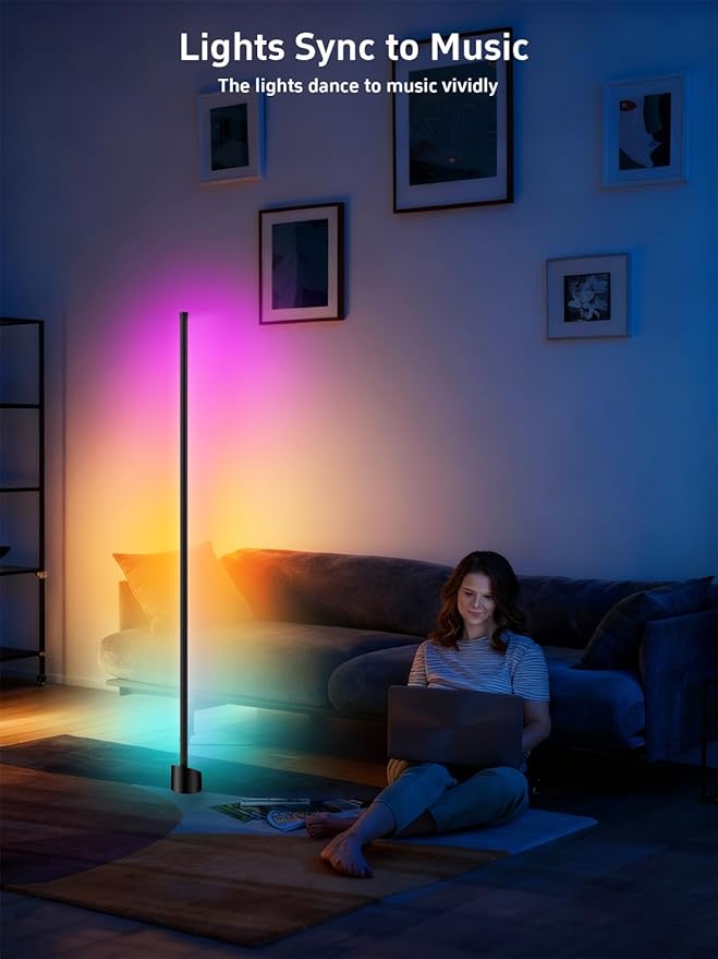 Tyute Corner Floor Lamp, RGB LED Lamp with Smart App and Remote Control Color Changing, Music Sync Ambience Lighting, Mood Lighting with 16 Million Colors for Bedroom Living Room Gaming Room