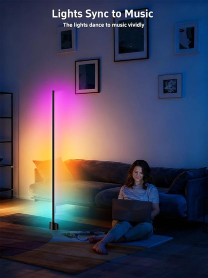 Tyute Corner Floor Lamp, RGB LED Lamp with Smart App and Remote Control Color Changing, Music Sync Ambience Lighting, Mood Lighting with 16 Million Colors for Bedroom Living Room Gaming Room