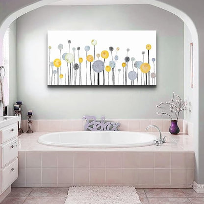 MHARTK66 Abstract Canvas Wall Art Dandelion Modern Minimalist Wall Decor – Neutral Yellow Gray Watercolor Paintings Stretched Ready to Hang Pictures for Living Room Bedroom Bathroom Home Office 30x60