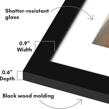 Americanflat Set of 7 Picture Frames with Shatter-Resistant Glass - Gallery Wall Frame Set with One 16x12, Two 9x12, and Four 6x8 Frames - Signature Collection - Black