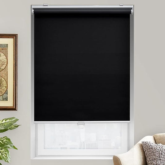 AOSKY Cordless Roller Shades Blackout Blinds for Windows Room Darkening Rolled Up Shades with Spring System, UV Protection Window Shades Door Blinds for Home and Office (32.5" W x 72" H, Black)