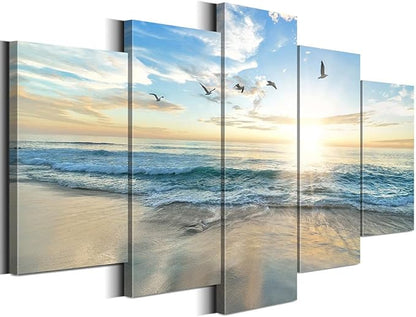 Biufo Seascape Canvas Wall Art Pictures Beach Ocean Print Painting Sea Artwork for Bedroom Living Room Office Wall Decor (X-Large)