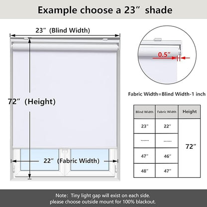 AOSKY Cordless Roller Shades Blackout Blinds for Windows Room Darkening Rolled Up Shades with Spring System, UV Protection Window Shades Door Blinds for Home and Office (27.5" W x 72" H, White)