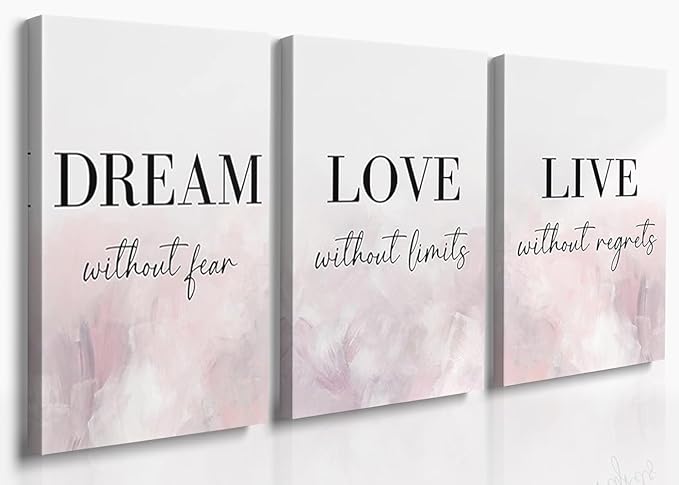 GUBIYU Love Decor for Bedroom Dream Live Quotes Posters Prints Set of 3 Pink Purple Home Decor Home Wall Art Large Dream Live Wall Art for Girls Women Gift Inspirational Wall Decor 20"X28"