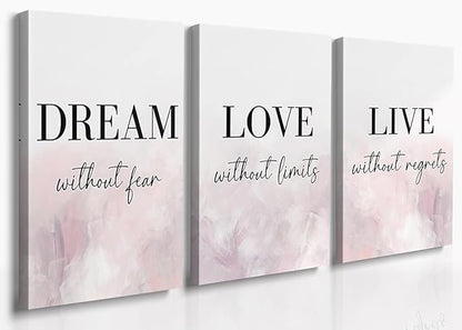 GUBIYU Love Decor for Bedroom Dream Live Quotes Posters Prints Set of 3 Pink Purple Home Decor Home Wall Art Large Dream Live Wall Art for Girls Women Gift Inspirational Wall Decor 20"X28"