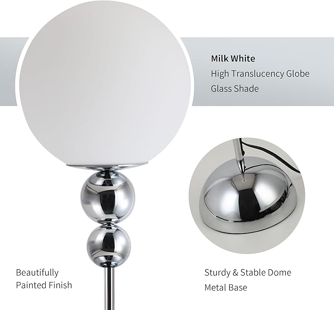 DEC LUCE DECOLUCE LIGHTING Modern Floor Lamps for Living Room, Globe Glass Shade Floor lamp for Bedroom, Standing lamp for Office, Corner(Chrome)