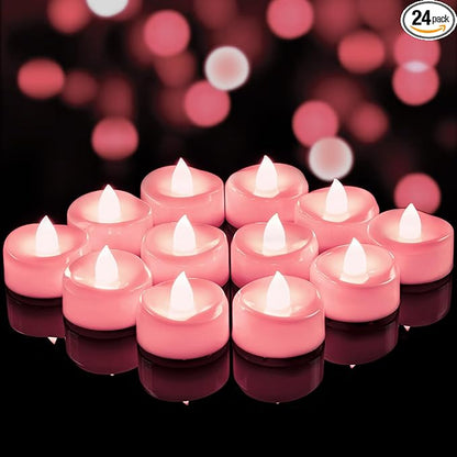 merrynights LED Candles, 24 Pack Tea Lights Candle Battery Operated, Flameless Tealight Votives, Realistic Tea Lights for Wedding Home Party Decor -D 1.5" x H 1.25" -Pink Light