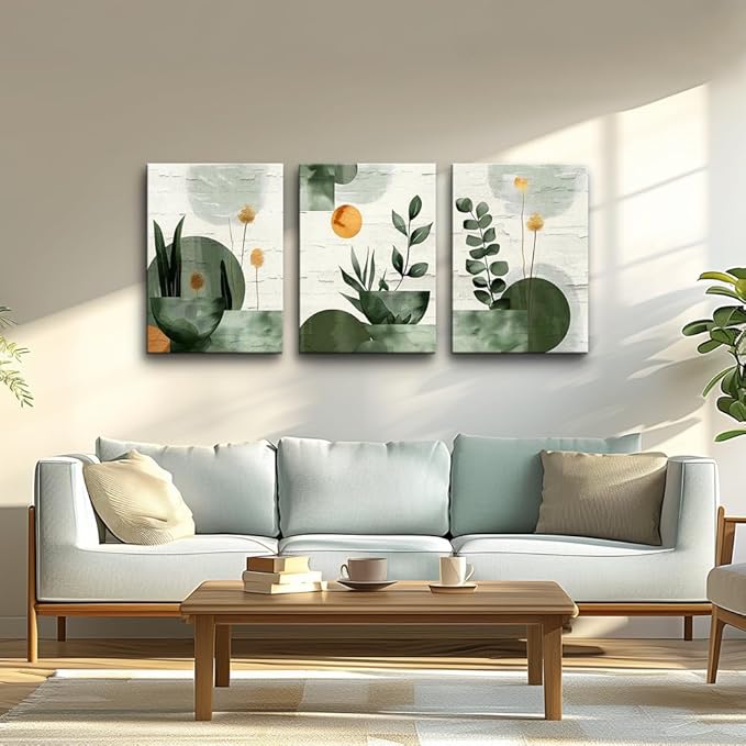 TTHYUEWS Boho Canvas Wall Art Prints Large Wall Decor for Living Room Bedroom Wall Art Decor Geometry Plant Pictures Abstract Paintings Office Artwork Modern Home Decoration 3 Piece Ready To Hang