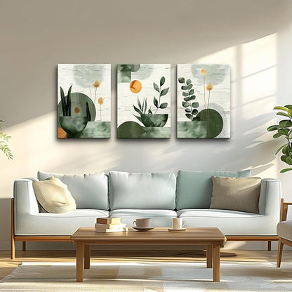 TTHYUEWS Boho Canvas Wall Art Prints Large Wall Decor for Living Room Bedroom Wall Art Decor Geometry Plant Pictures Abstract Paintings Office Artwork Modern Home Decoration 3 Piece Ready To Hang