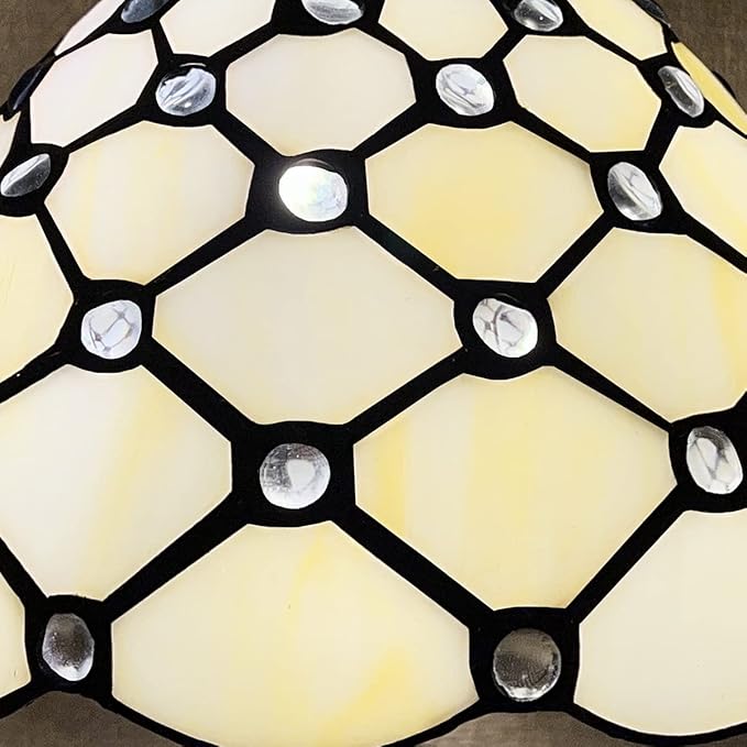 Capulina Tiffany Table Lamp 8 Inches Antique Beige Beads Style Stained Glass Small Desk Lamp Decor for Home Office Bedroom Living Room