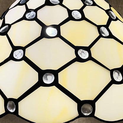 Capulina Tiffany Table Lamp 8 Inches Antique Beige Beads Style Stained Glass Small Desk Lamp Decor for Home Office Bedroom Living Room
