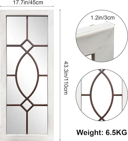 Farmhouse Mirror for Wall Decor: 43.3" x 17.7" Large Rustic Windowpane Mirrors with Wooden Frame- Decorative Entryway Mirror for Living Room/Bedroom/Hallway/Fireplace