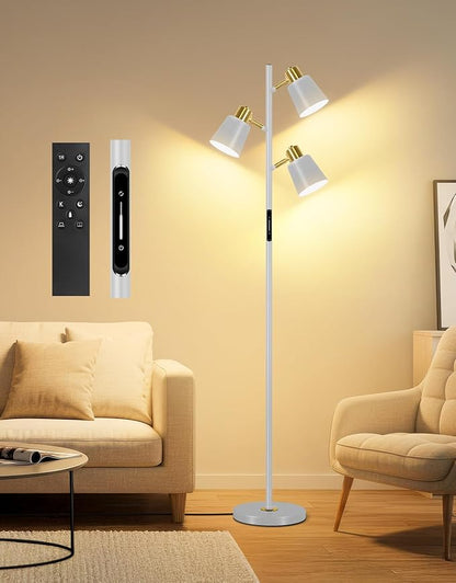 OUTON Tree Floor Lamp, LED Dimmable Floor Lamp with Remote and Touch Slide Control, 4 Color Temperatures, 3 Rotatable Lights, Modern Standing Lamp for Living Room Bedroom Office, Bulbs Included, Grey