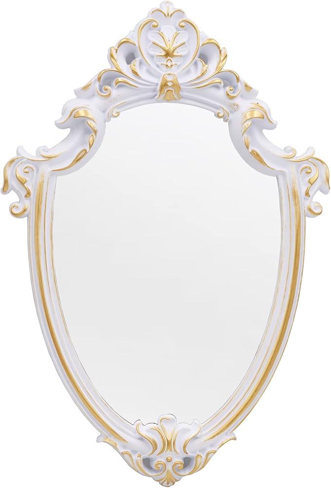 Eaoundm 16.5 x 11 inch Vintage Mirror Antique Mirror Decorative wall Mirror Shield Shape (White)