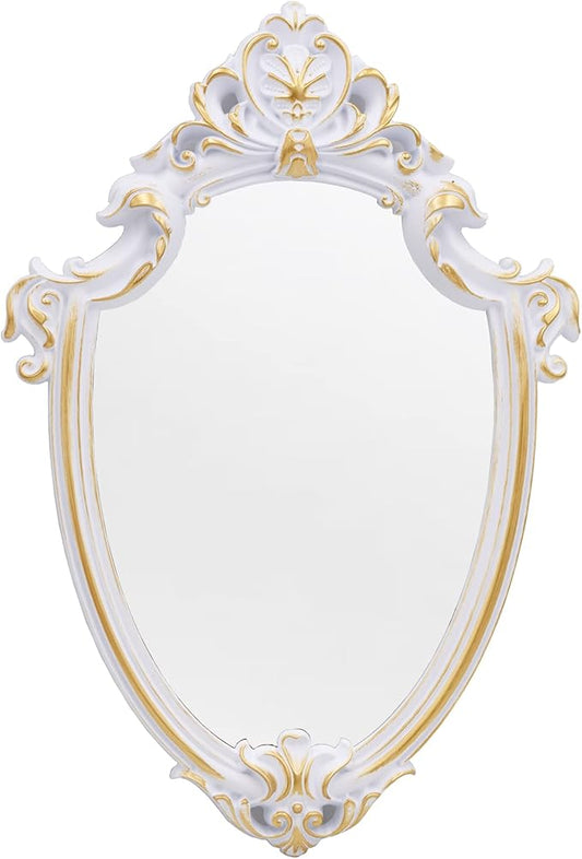 Eaoundm 16.5 x 11 inch Vintage Mirror Antique Mirror Decorative wall Mirror Shield Shape (White)