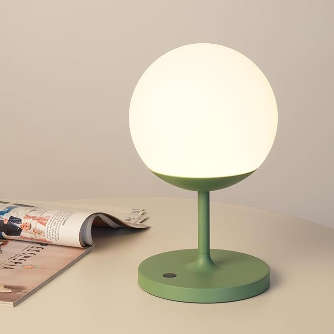 WEILAILUX Cordless Table Lamp with Globe Shade, Rechargeable Dimmable Bedside Light, Shower Lamp Waterproof, Touch Control, 8-72 Hours Runtime, 2700K Warm White for Indoor Outdoor (Green, Short)