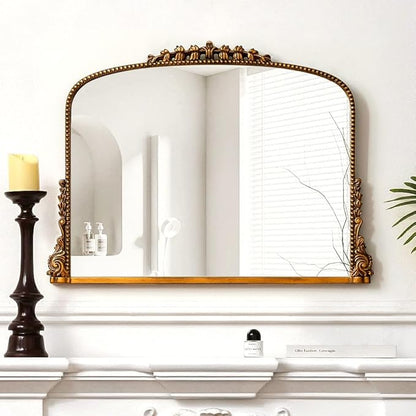 SHYFOY Antique Dark-Gold Mirrors for Wall Decor Vintage Decorative Wall Mirror for Living Room Baroque Scalloped Top, Ornate Arch Mirror Wall Decor Anthropologie Dupes Home Decor