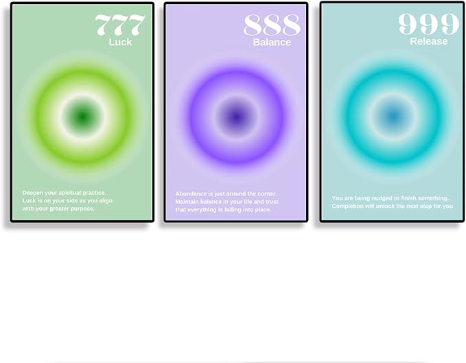 Gradient Aura Angel Numbers Poster Sets for Room Aesthetic Inspirational Quotes Wall Art Paintings Abstract Minimalist Room Wall Decor - 11x17in LAMINATED - No Frame (Angel Numbers 777, 888,999)