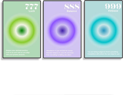Gradient Aura Angel Numbers Poster Sets for Room Aesthetic Inspirational Quotes Wall Art Paintings Abstract Minimalist Room Wall Decor - 11x17in LAMINATED - No Frame (Angel Numbers 777, 888,999)