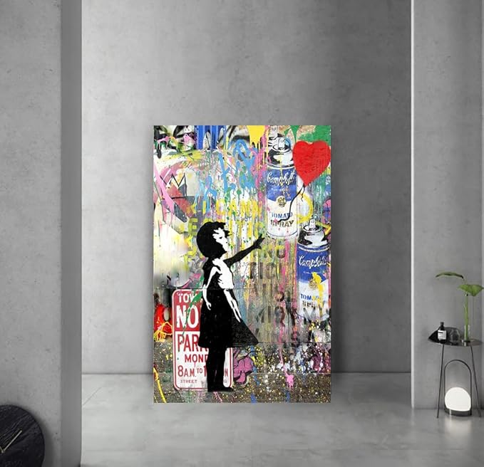 Yatsen Bridge Banksy Wall Art Canvas, Girl and Balloon Picture, Graffiti Poster and Print Modern Pop Street Graffiti Home Decorations Ready to Hang - 28x44 inch