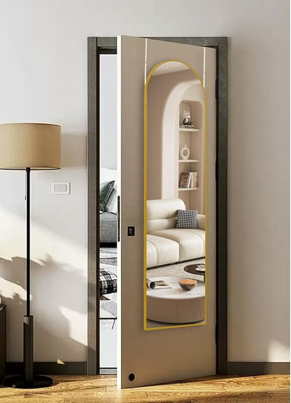 Arched Full Length Mirror, 48"x14" Gold, Tempered Shatterproof Glass & Aluminum Frame, Over Door or Wall Mounted, No Drill Installation for Bedroom, Bathroom, Closet, Entryway, Living Room Decor
