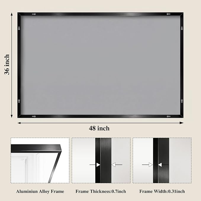 Koonmi Black Mirrors for Wall, 36x48 Inch Bathroom Mirror, Rectangular Wall Mirror for Living Room Bedroom Bathroom, Hangs Horizontally or Vertically