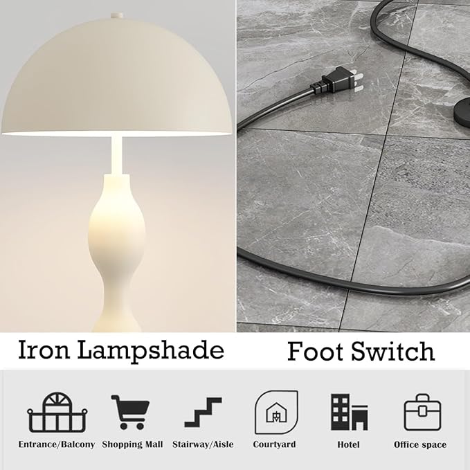 White Floor Lamp with Foot Switch,Decorative Standing Lamp with 3-Color Temperautre,Mid-Century Floor Lamp for Living Room Bedroom and Office