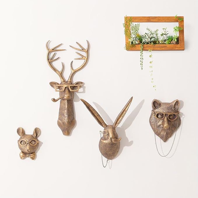 Joogour Head Wall Mount Decor,Resin Animal Sculptures，Art Deco Wall Hanging Decoration for Living Room Bedroom Officeroom Gift (Rabit)