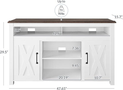 BELLEZE 48" TV Stand, Entertainment Center for TVs up to 55", Media Console Table with Two Open Shelves and Storage Cabinets - Corin (White)