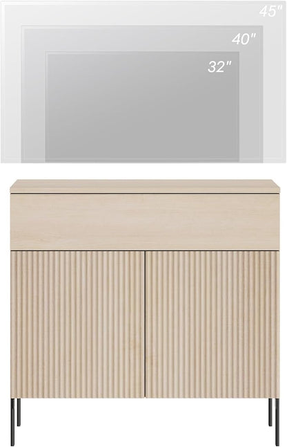 WAMPAT Fluted TV Stand TVs up to 35", 31.5" W Modern TV Entertainment Center with Storage Cabinets and 1 Drawers & 2 Doors, Wood Media TV Console Table with Storage for Living Room, Beige