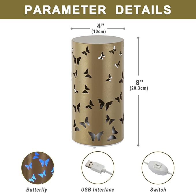 Butterfly Night Light - USB Table Lamp with Rotating Projection, Portable Bedside Light for Bedroom, Coffee Shop, Gifts for Women, Mom, Birthday